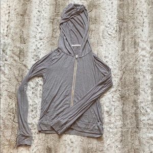 Women’s Navy and White Striped Zip-Up Hoodie
